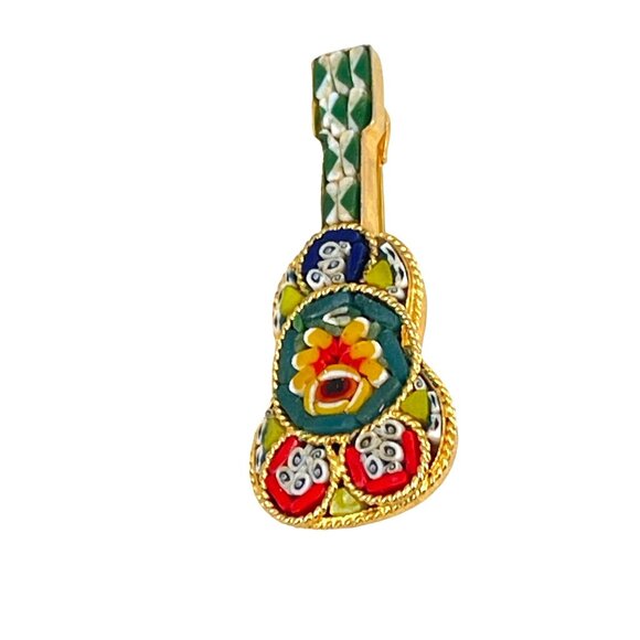 Vintage Micro Mosaic Italian Guitar Shaped Brooch Pin - Picture 3 of 6